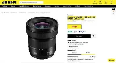 Brand New Panasonic LUMIX S 14-28mm F4-5.6 Macro Lens • $899.99