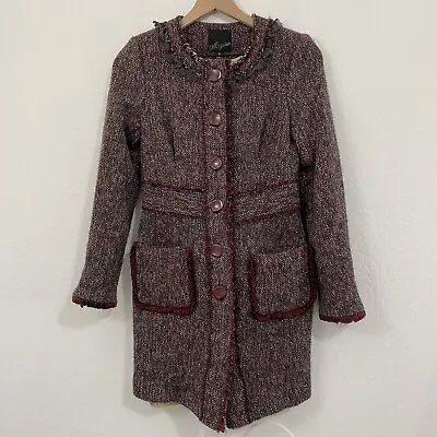 McGinnn Women’s 2 Gray Button Up Fringe Tweed Wool Coat Classic Outerwear Jacket • $40