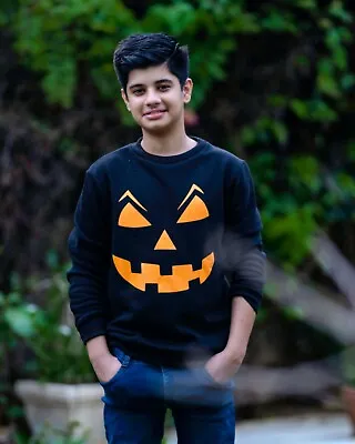 £8.01 • Buy Kids Boys Printed Angry Pumpkin Halloween Fleece Sweatshirts Jumper Top