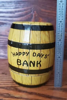  Vintage 1930's J CHEIN Tin Litho 'HAPPY DAYS' Bank BARREL Tin Toy  • $19.99