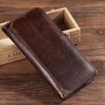 Men's Genuine Leather Long Wallet Bifold Money Card Holder Clutch Purse Slim New • $20.23