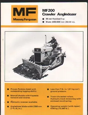 Massey Ferguson  MF200  Crawler Tractor Angledozer Brochure Leaflet • £6.50