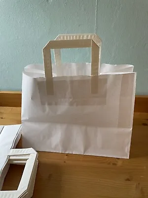 20 Large White Paper Carrier Bags/Kraft Bags For Gifts Takeaway Etc • £5.50