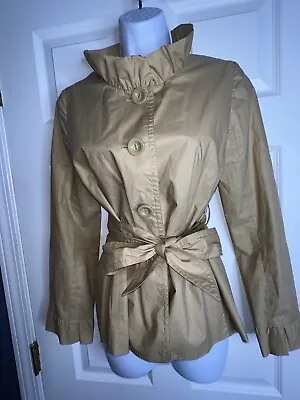 J. Crew Womens Sz 0 100% Cotton Short Trench Jacket Coat Lined Ruffle Tan XXS • $12.64
