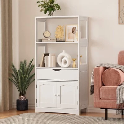 $89.98 • Buy Bathroom Floor  Storage Cabinet Shelves And Doors Cupboard And 1 Drawer