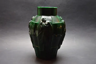 Antique Czech Art Deco Malachite Glass Vase With Danci Figures's Curt Schlevogt • $359