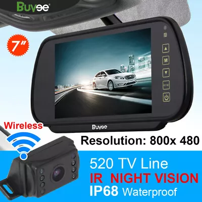 Wireless 7  Mirror Monitor Car Rear View Kit+ IR Night Vision Reversing Camera • $78.90