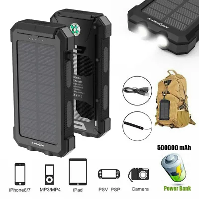 $29.69 • Buy 500000mAh Portable Solar Power Bank External Backup Battery Waterproof For Phone