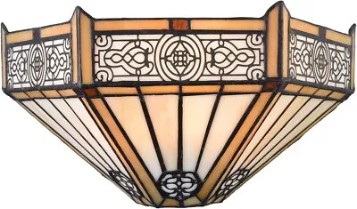 Stained Glass Sconce 12  Wide Tiffany Wall Sconce Light Antique Vintage Mission • $115