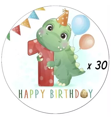 30 Edible Dinosaur 1st Birthday Cupcake Toppers Wafer Paper Fairy Cakes • £2.50