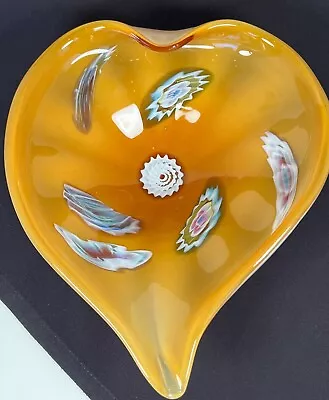 Vintage Murano ? Art Glass Apricot W Multi Colored Millefiori Glass Dish • $43.99