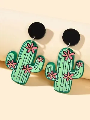 $1.99 • Buy Bohemian Jewelry Cute Green Resin Cactus Dangle Earrings For Women Holiday Party