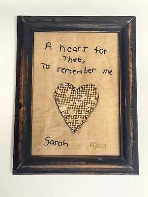 Primitive Country Stitchery Framed Embroider - A Heart For Thee To Remember Me  • $15