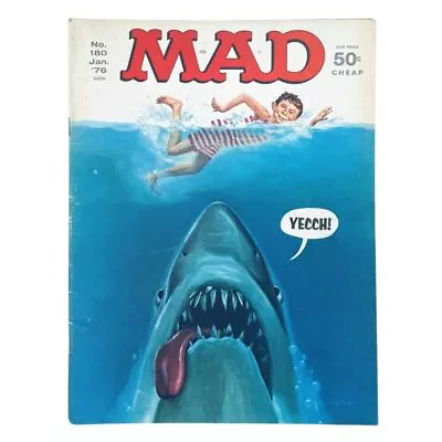 Mad Magazine January 1976 No. 180 Jaw'D Movie Satire 6.0 FN Fine No Label • $135