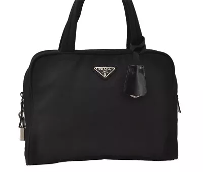 Authentic PRADA Vintage Nylon Tessuto Leather Tote Hand Bag Purse Black 9967I • $66