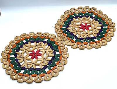Wooden Bead Trivets Hot Pads Vintage Style Red Orange Green 8.5 In • $9.99