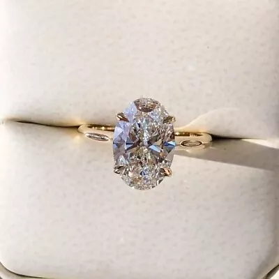 2Ct Oval Moissanite Gorgeous Hidden Halo Anniversary Ring 14K Yellow Gold Plated • $119.99