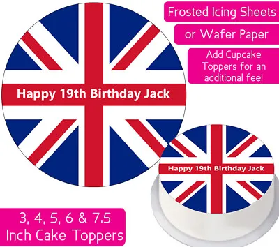 Union Jack Flag Edible Wafer & Icing Personalised Cake Toppers Decoration Party • £2.25