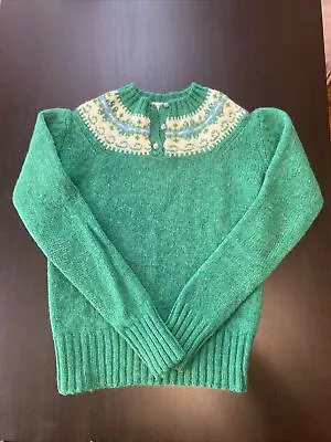 Vintage 70s 80s Aston Kelly Green Shetland New Wool Fairisle Sweater XXS • $20