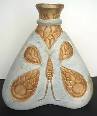 Large Mexican Art Pottery Decorative Flask Vase Butterfly Moth Mexico Has Damage • $19.95