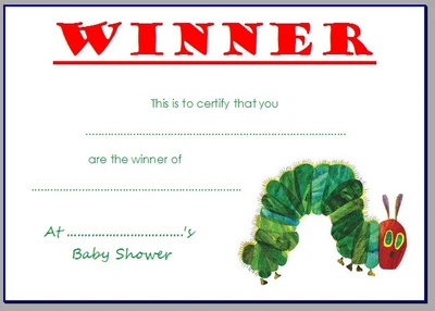 £3.49 • Buy Baby Shower Game Winner Certificate The Very Hungry Caterpillar Favour Favor