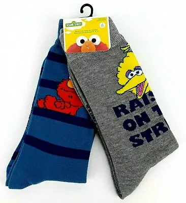 Sesame Street Big Bird & Elmo Men's 2 Pack Novelty Crew Socks Size 6-12 • $11.99