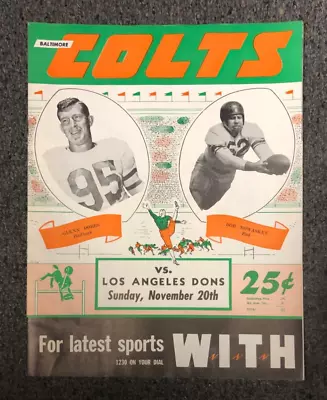 RARE Nov 20th 1949 AAFC Baltimore Colts VS Los Angeles Dons Football Program • $45