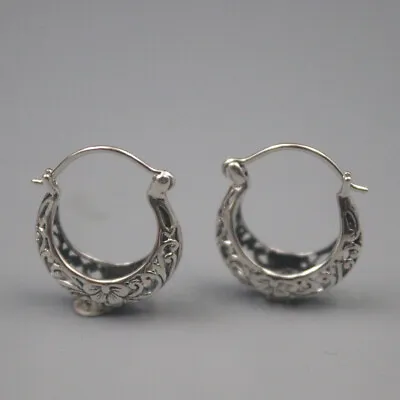 Real 925 Sterling Silver Earrings Hoop Vintage Pattern Small Earrings Leverback • $14.47