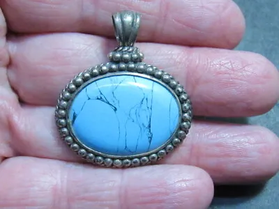 Vintage Sterling Turquoise Pendant Sterling Silver Han • $63