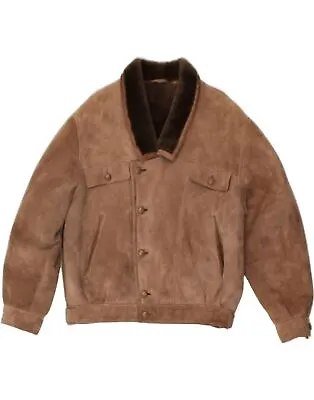 VINTAGE Mens Bomber Shearling Jacket UK 42 XL Brown Shearling EJ06 • $56.61