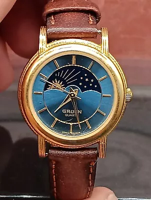 Vintage Gruen Ladies Moon/Sun Phase Quartz Watch Untested *See Pics *Untested • $29.99