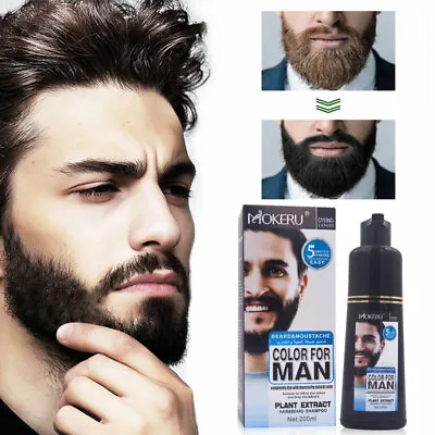 200g Black Beard Hair Dye Coloring Shampoo Permanent Darkening Anti Gray For Men • £10.25