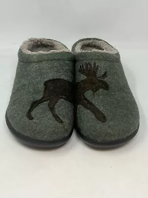 LL Bean Womens Daybreak Scuffs Moose Motif Slippers Wool Clog 305194 Size 9 M • $39.99