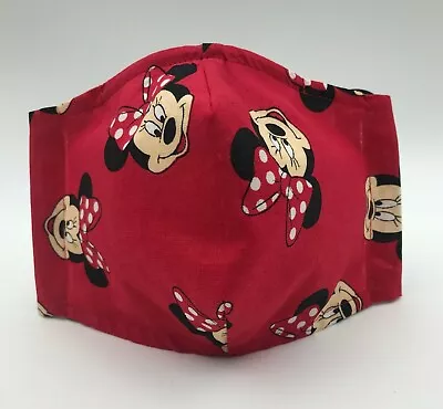 NEW Minnie Mouse Adult Cloth Face Mask Filter Pocket Nose Wire 100% Cotton REDM1 • $13.48