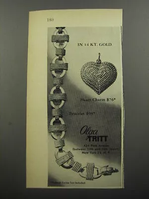 1956 Olga Tritt Jewelry Advertisement - In 14kt. Gold Heart Charm Bracelet • $19.99