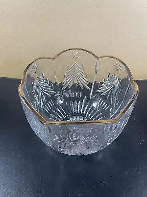 MIKASA CRYSTAL CHRISTMAS TREE BOWL W/ GOLD TRIM -8  WY345/259 • $14.95