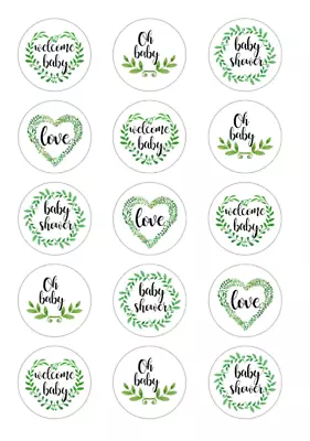 15 Oh Baby Shower Edible Wafer Paper Cupcake Toppers Cake PRE-CUT  • $17