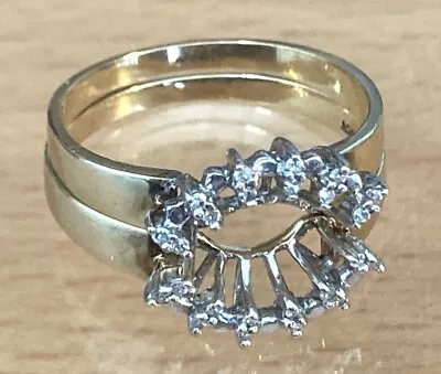 2 Rings 12 White Diamonds Wishbone Half Eternity Solid 9 Ct Gold  Size 7.5 US • $295