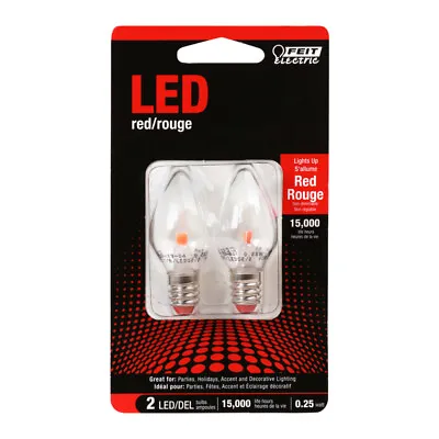 Feit Electric Acre C7 E12 (Candelabra) LED Bulb Red 0.25 Watt Equivalence 2 Pk • $7.99