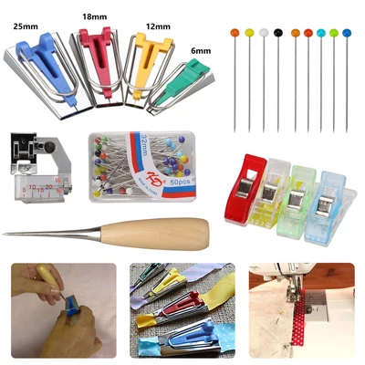 $8.98 • Buy 60Pcs Bias Tape Maker Kit Set For Sewing Quilting Awl & Binder Foot Case Tool US