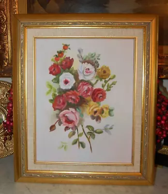 Vintage 1970's Framed Original Oil On Canvas Multicolored Roses A Still Life • $124.75