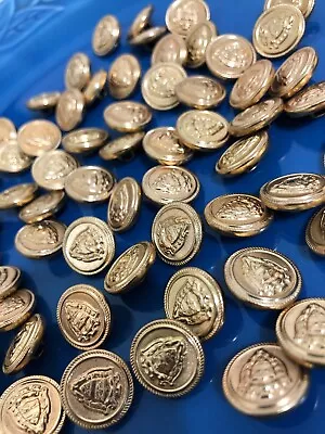 $4.99 • Buy Vintage Gold Crest Emblem Round Blazer Blazer Shank Buttons 15mm Lot Of 8 BB1-8