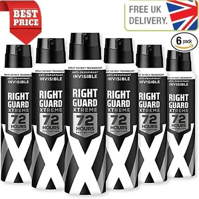 £17.99 • Buy Right Guard Mens Deodorant Xtreme Invisible 72H High-Performance Spray 6 X 150ml