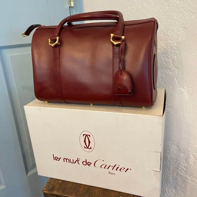 $540 • Buy Authentic Cartier Vintage Must Hand Bag Handbag Duffel Leather Deadstock