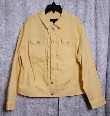 NWT Talbots Women's Size XL Marigold Yellow Ruffle Stretch Denim Jean Jacket • $33