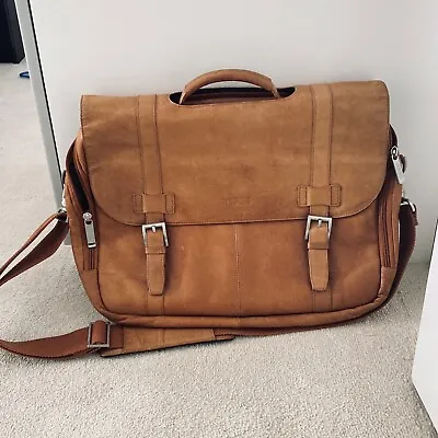 Mens Kenneth Cole Leather Shoulder/Briefcase Laptop Bag-Tan • £60