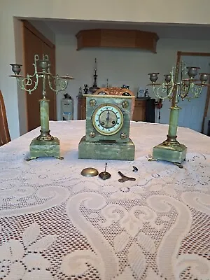 Marti Antique Marble Mantel Clock & Candelabra's • $489.99