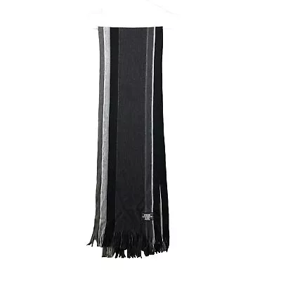 NWT J. Ferrar Mens Fringe Knit Scarf Gray Black Colorblock Stripe Rectangle • $11.99