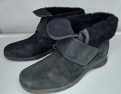 Maxine's Of Canada Women's Black Suede Winter Ankle Booties Sherpa Trim US Sz: 8 • $24.99