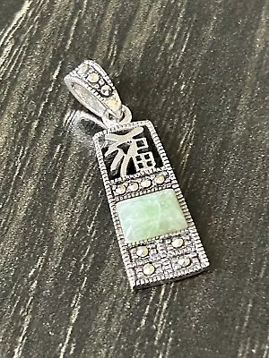 Happiness Jade Marcasites Chinese Sterling 925 Sterling Silver Necklace Pendant • $14.25